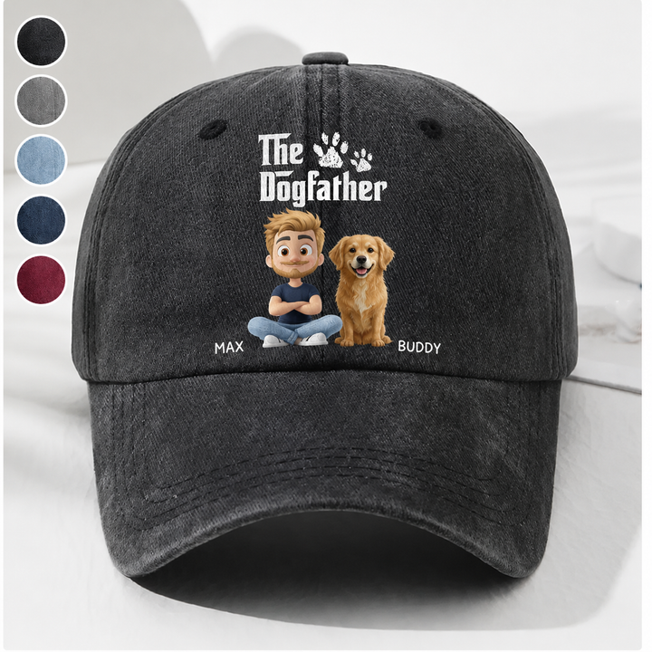 The Dogfather Vintage Washed Cap – Personalized Pet Dad Custom Denim Hat