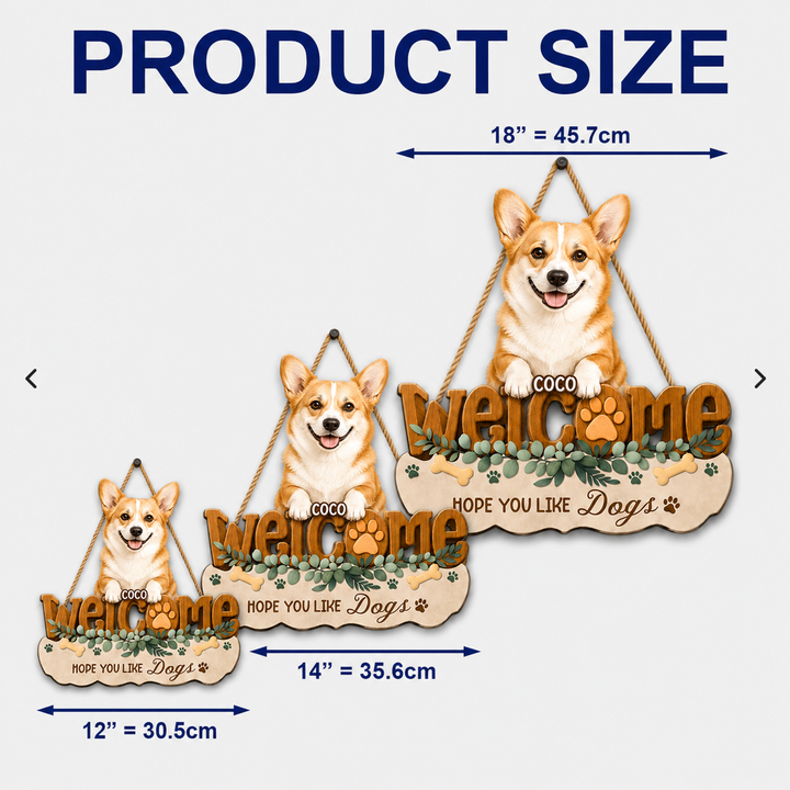 Personalized Dog Welcome Sign – Custom 3D Effect Wood Door Hanger for Pet Lovers