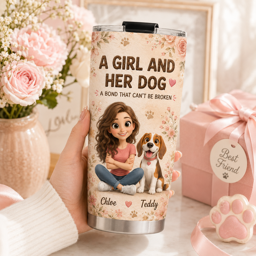 Personalized Dog Mom Tumbler with Girl and Dogs – Custom 3D Effect Cup