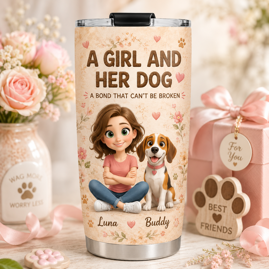 Personalized Dog Mom Tumbler with Girl and Dogs – Custom 3D Effect Cup