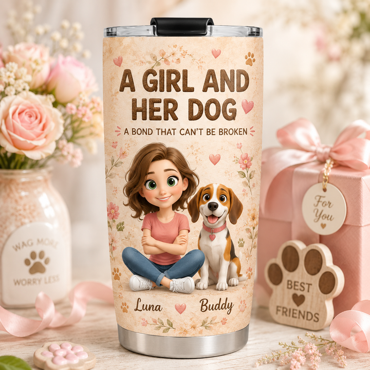 Personalized Dog Mom Tumbler with Girl and Dogs – Custom 3D Effect Cup