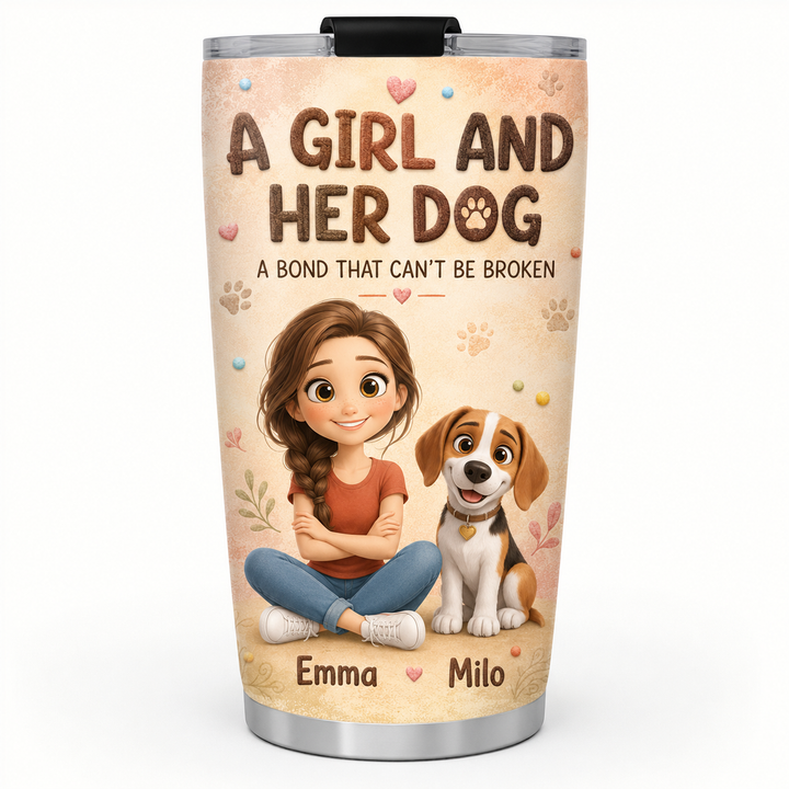 Personalized Dog Mom Tumbler with Girl and Dogs – Custom 3D Effect Cup