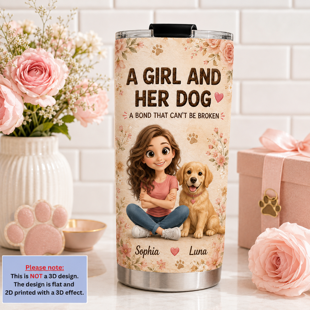 Personalized Dog Mom Tumbler with Girl and Dogs – Custom 3D Effect Cup