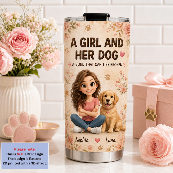 Personalized Dog Mom Tumbler with Girl and Dogs – Custom 3D Effect Cup